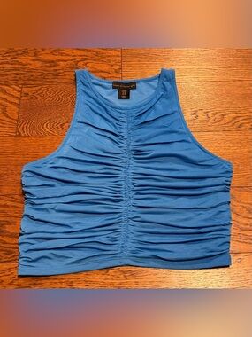 House of Harlow 1960 Women's Blue Racerback Ruched Cropped Tank Top Size Medium